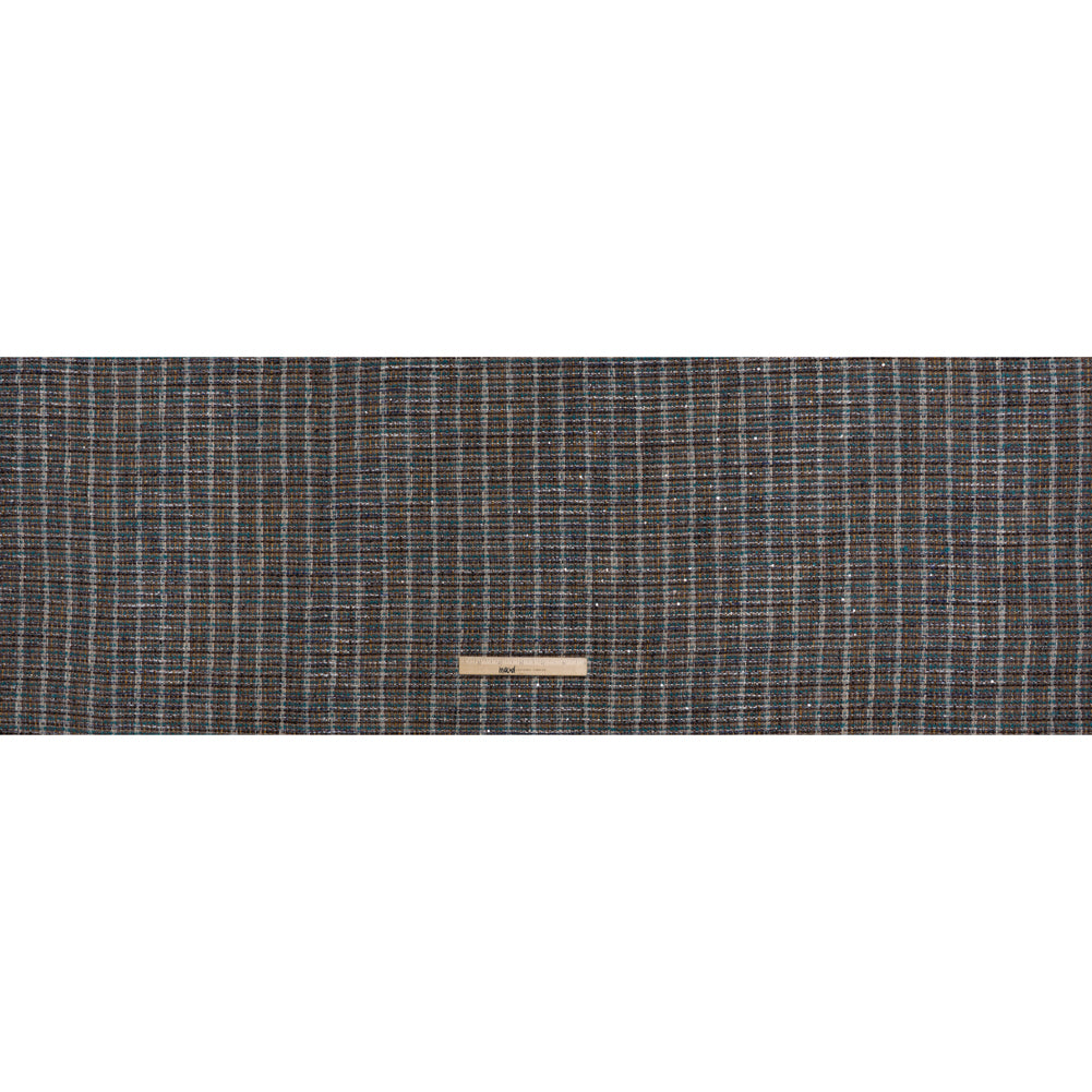 Polyester Tweed with Baby Sequins - Teal, Blue and Brown Plaid Polyester Tweed with Baby Sequins - Teal, Blue and Brown Plaid
