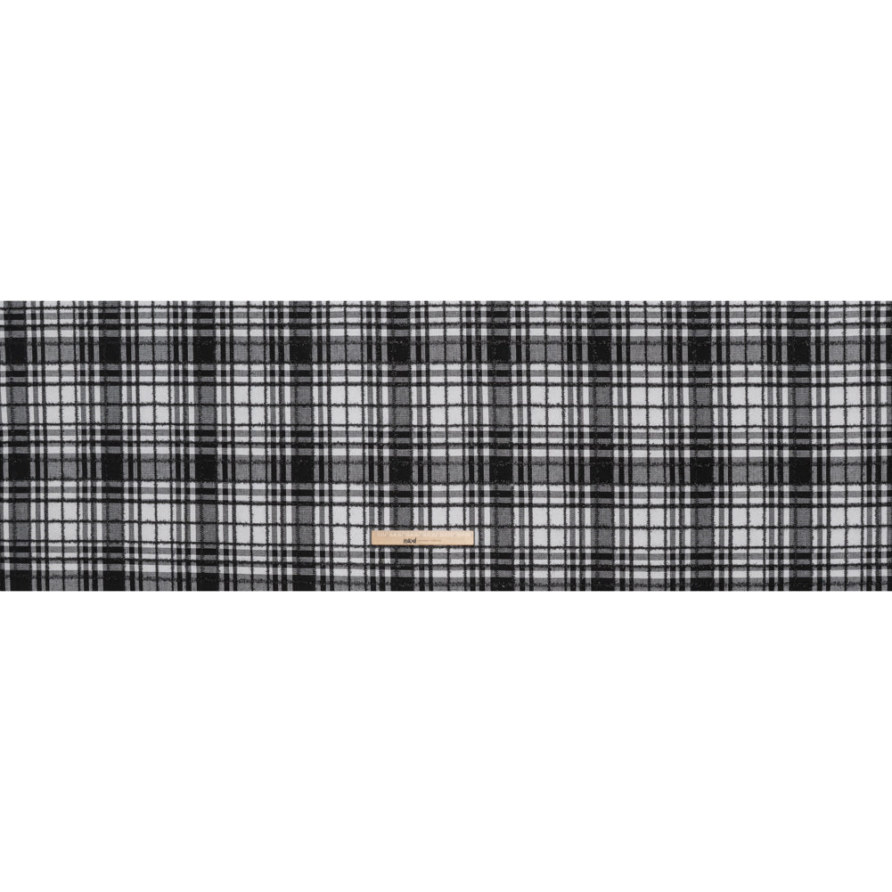 Polyester Blend Twill Tweed with Eyelash Fringe - Black and White Plaid Polyester Blend Twill Tweed with Eyelash Fringe - Black and White Plaid