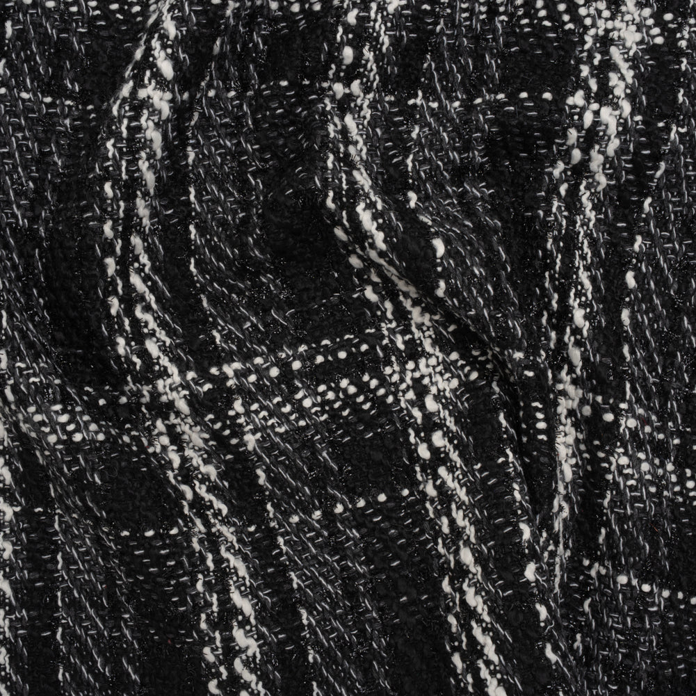 Metallic Polyester and Cotton Twill Tweed - Black and White Plaid Metallic Polyester and Cotton Twill Tweed - Black and White Plaid