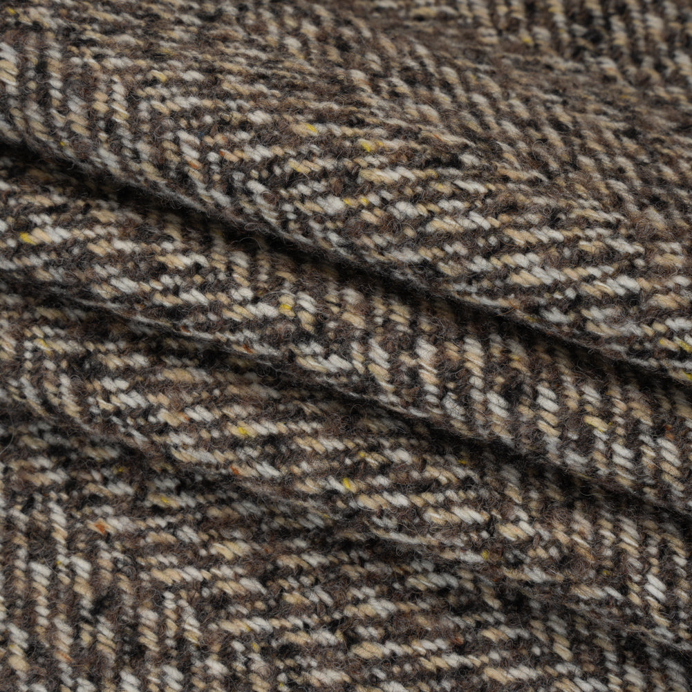 Polyester and Wool Blend Tweed - Tan, Beige and Black Herringbone Folded Polyester and Wool Blend Tweed - Tan, Beige and Black Herringbone Folded