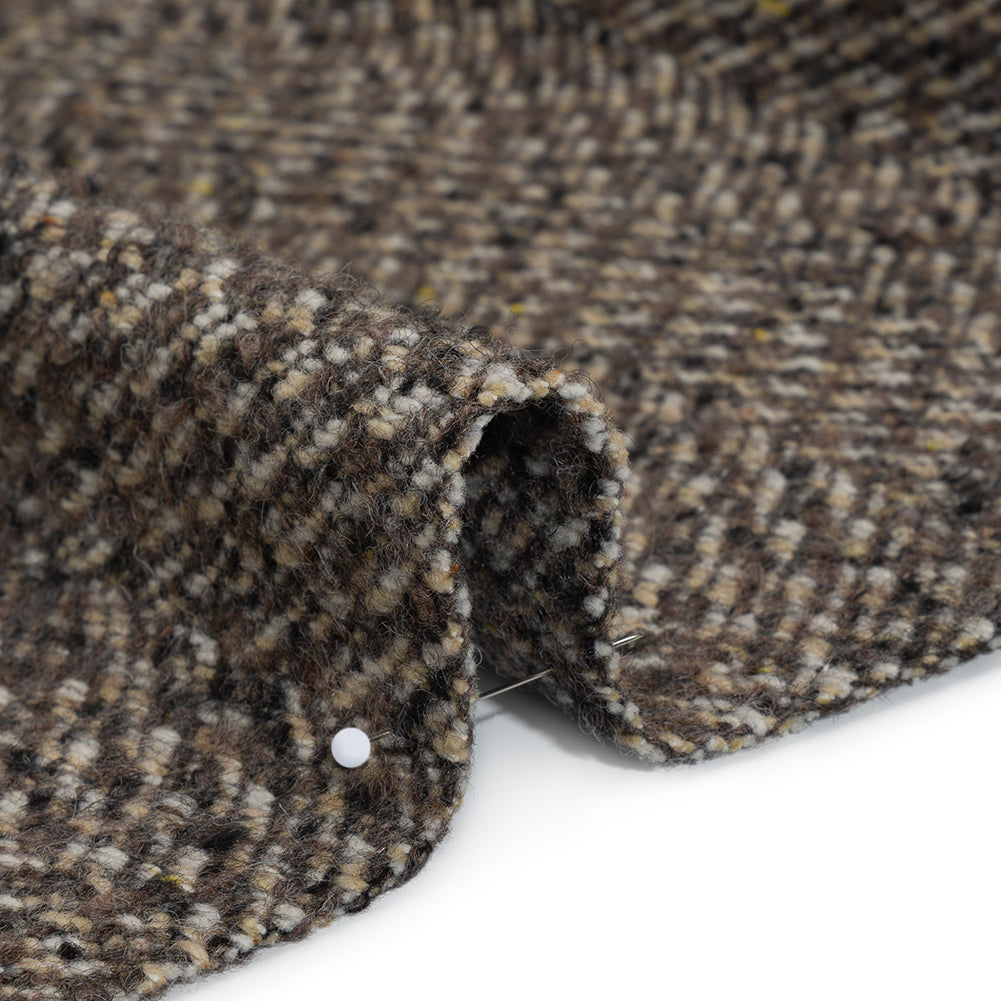 Polyester and Wool Blend Tweed - Tan, Beige and Black Herringbone Detail Polyester and Wool Blend Tweed - Tan, Beige and Black Herringbone Detail