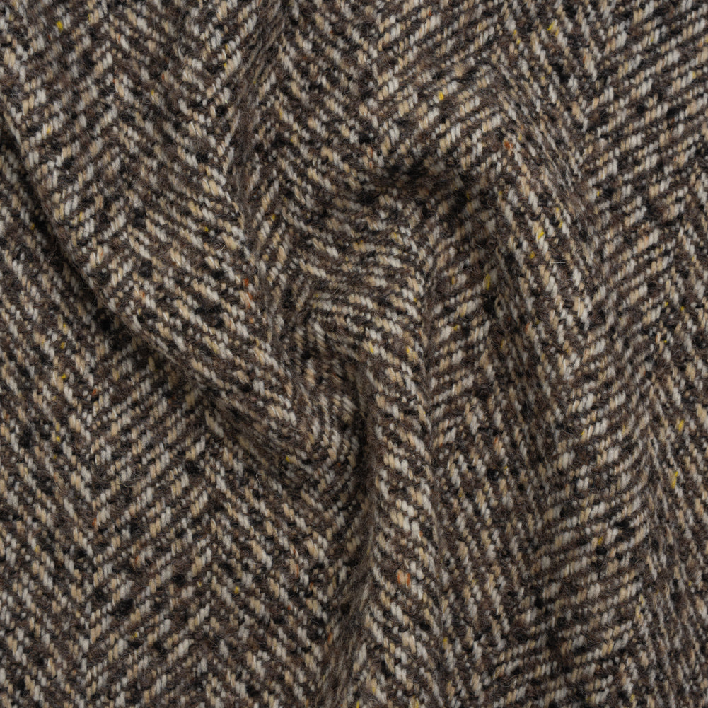 Polyester and Wool Blend Tweed - Tan, Beige and Black Herringbone Polyester and Wool Blend Tweed - Tan, Beige and Black Herringbone