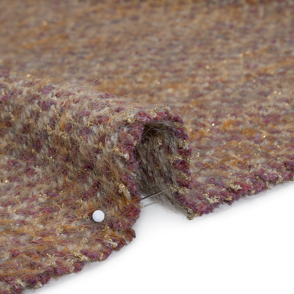 Fuzzy Polyester and Wool Blend Woven Metallic Tweed - Beige, Pink and Gold Detail Fuzzy Polyester and Wool Blend Woven Metallic Tweed - Beige, Pink and Gold Detail