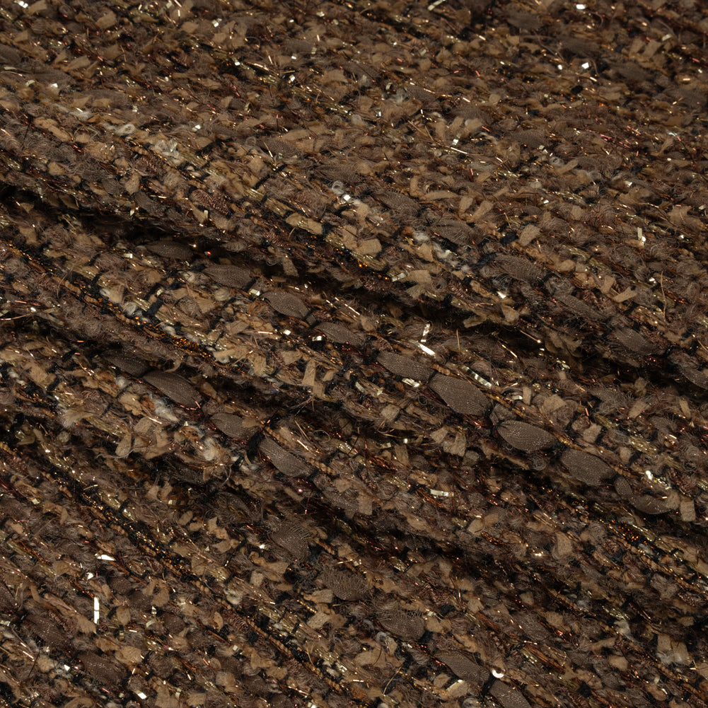 Metallic Polyester and Wool Tweed - Brown and Gold Folded Metallic Polyester and Wool Tweed - Brown and Gold Folded