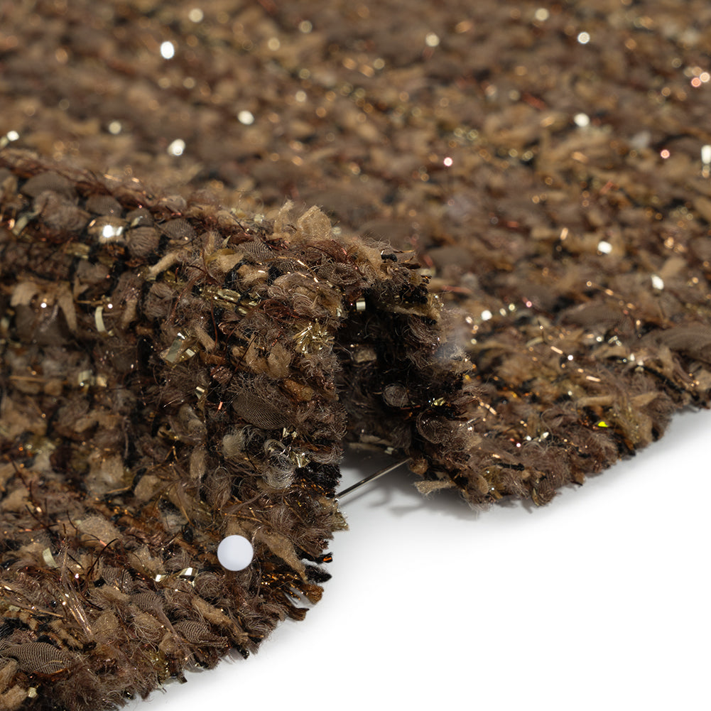Metallic Polyester and Wool Tweed - Brown and Gold Detail Metallic Polyester and Wool Tweed - Brown and Gold Detail