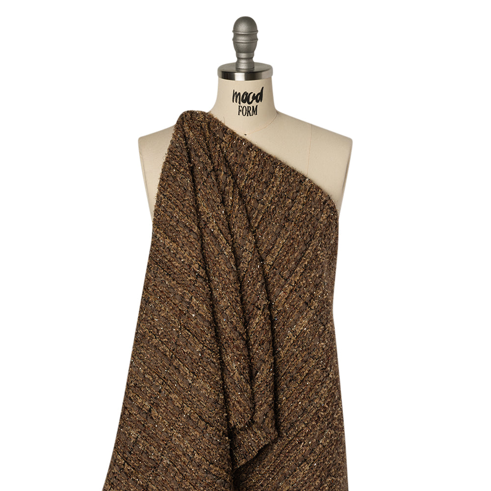 Metallic Polyester and Wool Tweed - Brown and Gold Drape Metallic Polyester and Wool Tweed - Brown and Gold Drape
