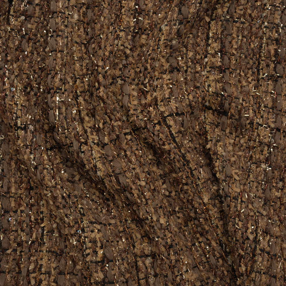 Metallic Polyester and Wool Tweed - Brown and Gold Metallic Polyester and Wool Tweed - Brown and Gold