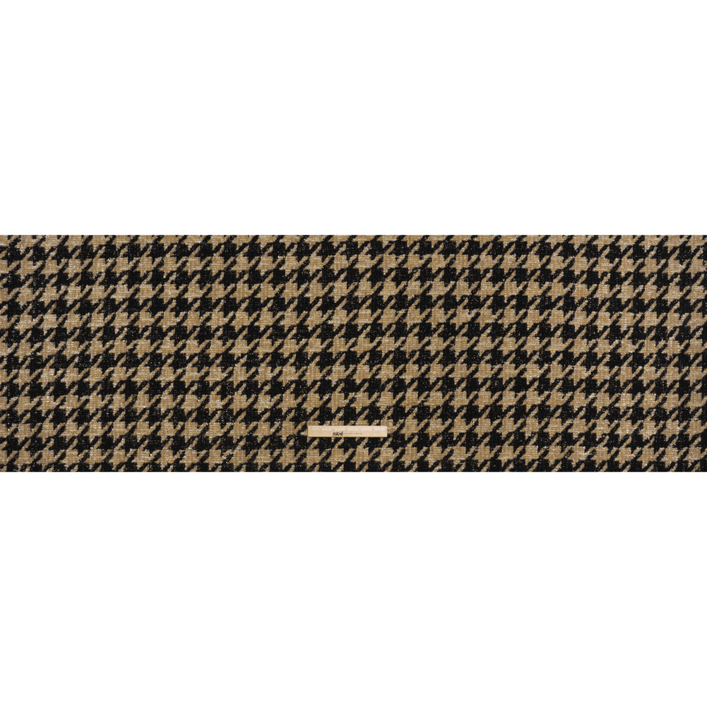 Metallic Polyester and Wool Blend Tweed - Beige and Black Houndstooth - Full Metallic Polyester and Wool Blend Tweed - Beige and Black Houndstooth - Full