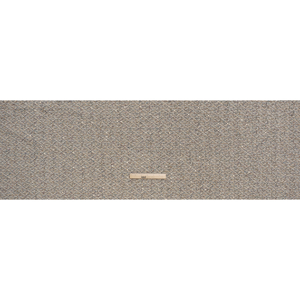 Metallic Polyester and Wool Tweed Twill with Baby Sequins - Off White, Gray and Gold Diamonds - Full Metallic Polyester and Wool Tweed Twill with Baby Sequins - Off White, Gray and Gold Diamonds - Full