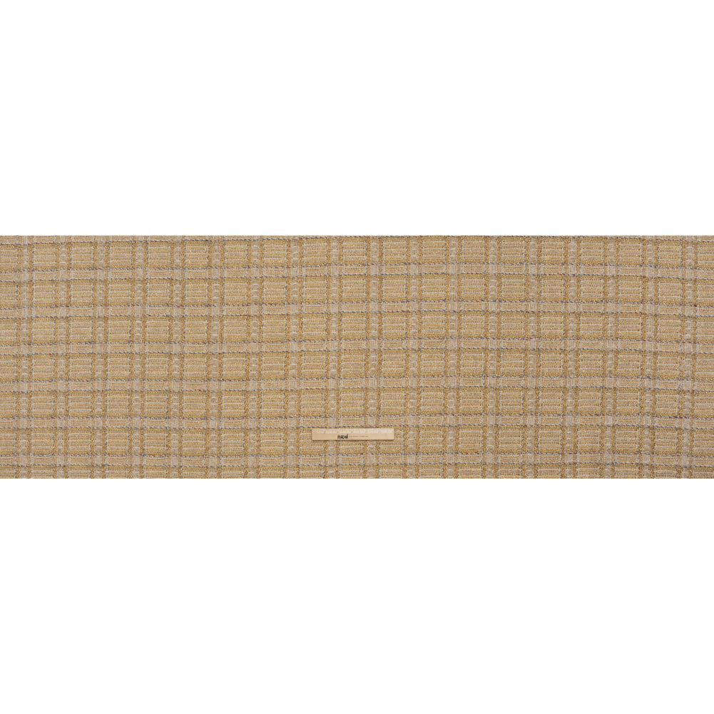 Metallic Polyester and Wool Tweed - Gold, Beige and Light Blue Subtle Plaid - Full Metallic Polyester and Wool Tweed - Gold, Beige and Light Blue Subtle Plaid - Full