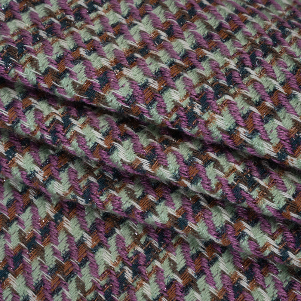 Metallic Wool Blend Tweedy Twill - Purple, Mint and Brown Plaid Folded Metallic Wool Blend Tweedy Twill - Purple, Mint and Brown Plaid Folded