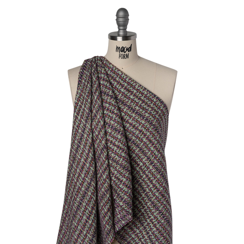 Metallic Wool Blend Tweedy Twill - Purple, Mint and Brown Plaid Drape Metallic Wool Blend Tweedy Twill - Purple, Mint and Brown Plaid Drape