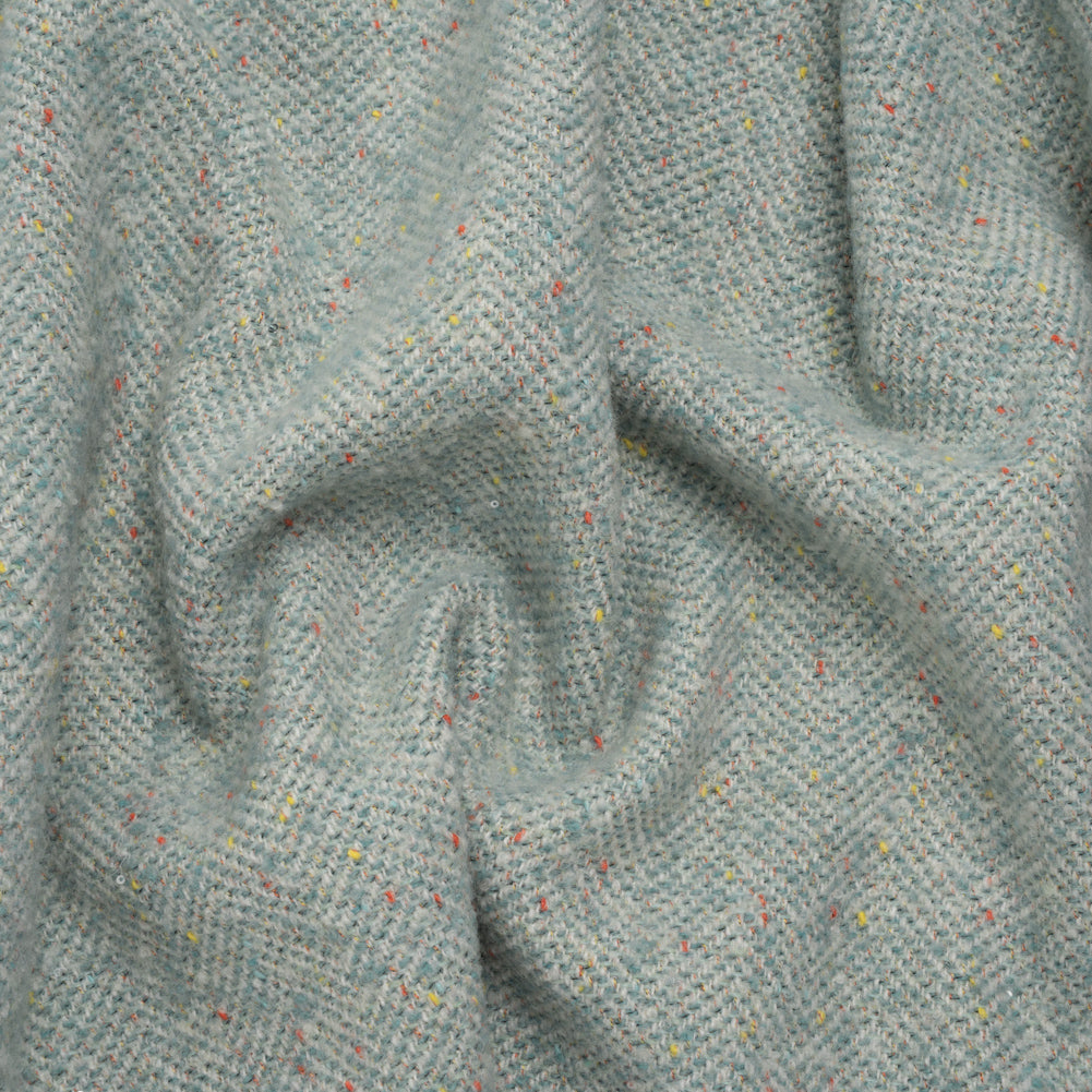 Wool Blend Chevron Twill Tweed with Clear Baby Sequins - Sky Blue and White with Rainbow Flecks Wool Blend Chevron Twill Tweed with Clear Baby Sequins - Sky Blue and White with Rainbow Flecks