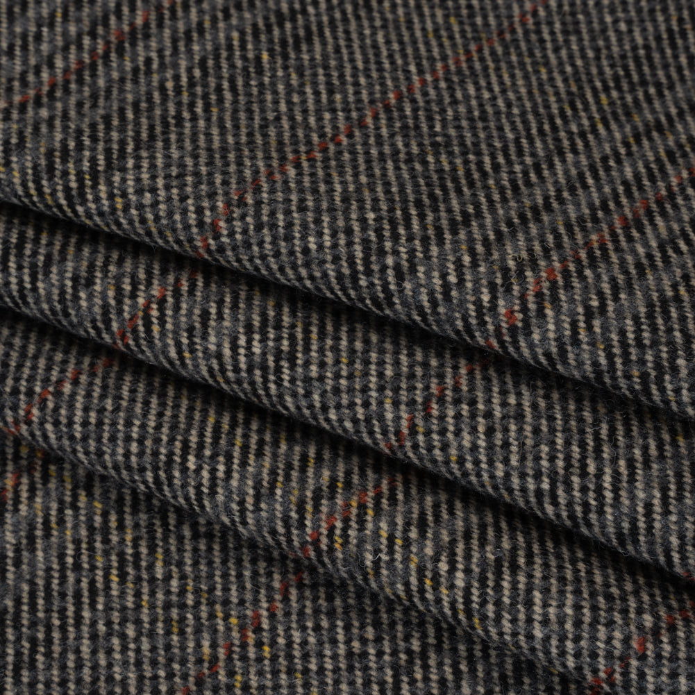Wool Blend Twill Tweed - Black, Gray and Red Subtle Stripes Folded Wool Blend Twill Tweed - Black, Gray and Red Subtle Stripes Folded