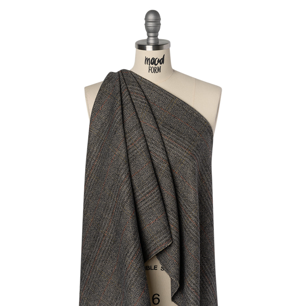 Wool Blend Twill Tweed - Black, Gray and Red Subtle Stripes Drape Wool Blend Twill Tweed - Black, Gray and Red Subtle Stripes Drape