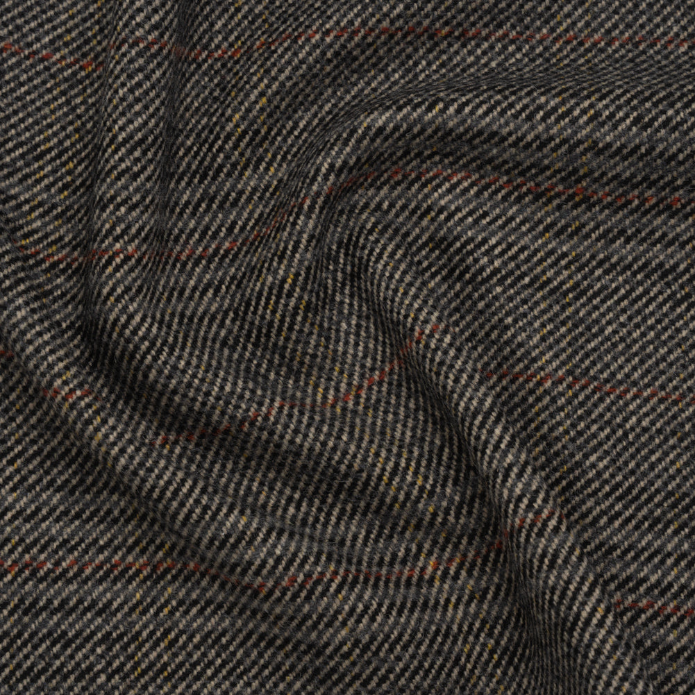 Wool Blend Twill Tweed - Black, Gray and Red Subtle Stripes Wool Blend Twill Tweed - Black, Gray and Red Subtle Stripes