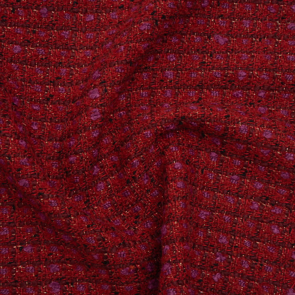 Wool Blend Tweed with Metallic Gold Accents - Red, Burgundy and Fuchsia Plaid Wool Blend Tweed with Metallic Gold Accents - Red, Burgundy and Fuchsia Plaid