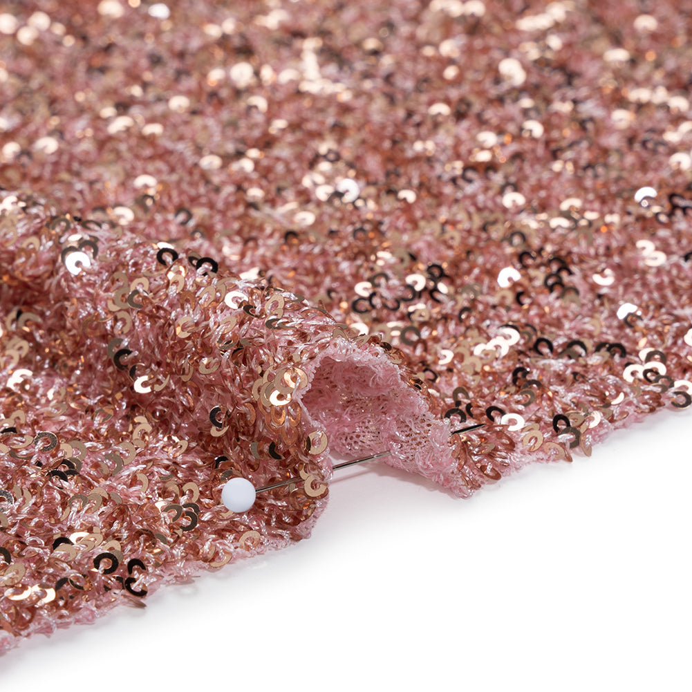 Recycled Polyester All-Over Circular Baby Sequins on Stretch Mesh - Pink - Divine Collection Recycled Polyester All-Over Circular Baby Sequins on Stretch Mesh - Pink - Divine Collection