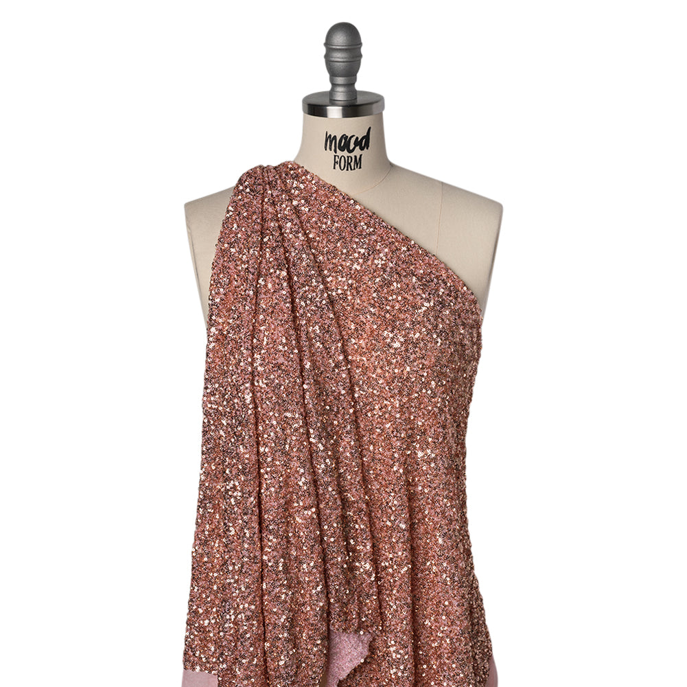 Recycled Polyester All-Over Circular Baby Sequins on Stretch Mesh - Pink - Divine Collection Recycled Polyester All-Over Circular Baby Sequins on Stretch Mesh - Pink - Divine Collection