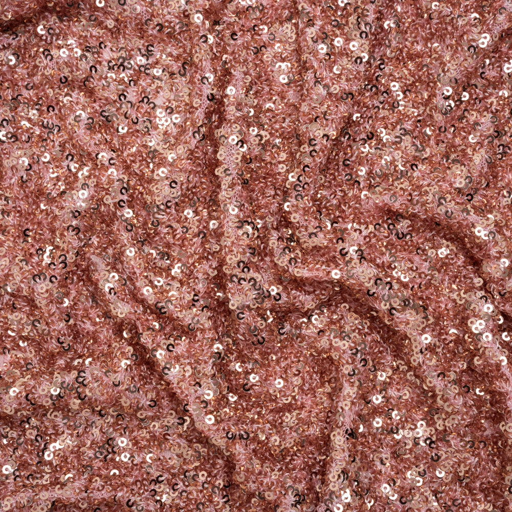 Recycled Polyester All-Over Circular Baby Sequins on Stretch Mesh - Pink - Divine Collection Recycled Polyester All-Over Circular Baby Sequins on Stretch Mesh - Pink - Divine Collection