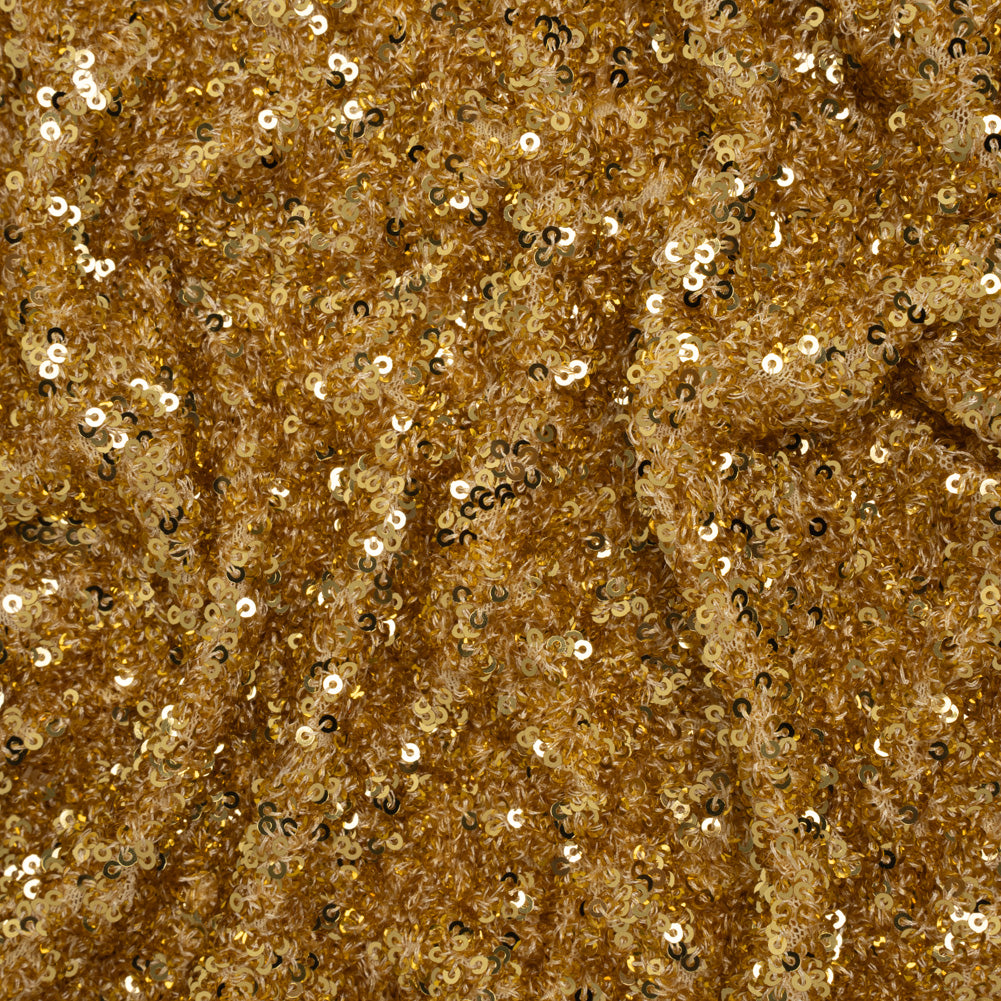 Recycled Polyester All-Over Circular Baby Sequins on Stretch Mesh - Gold - Divine Collection Recycled Polyester All-Over Circular Baby Sequins on Stretch Mesh - Gold - Divine Collection