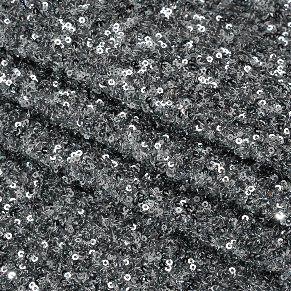 Recycled Polyester All-Over Circular Baby Sequins on Stretch Mesh - Silver - Divine Collection Recycled Polyester All-Over Circular Baby Sequins on Stretch Mesh - Silver - Divine Collection