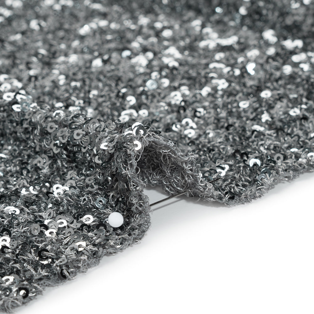 Recycled Polyester All-Over Circular Baby Sequins on Stretch Mesh - Silver - Divine Collection Recycled Polyester All-Over Circular Baby Sequins on Stretch Mesh - Silver - Divine Collection