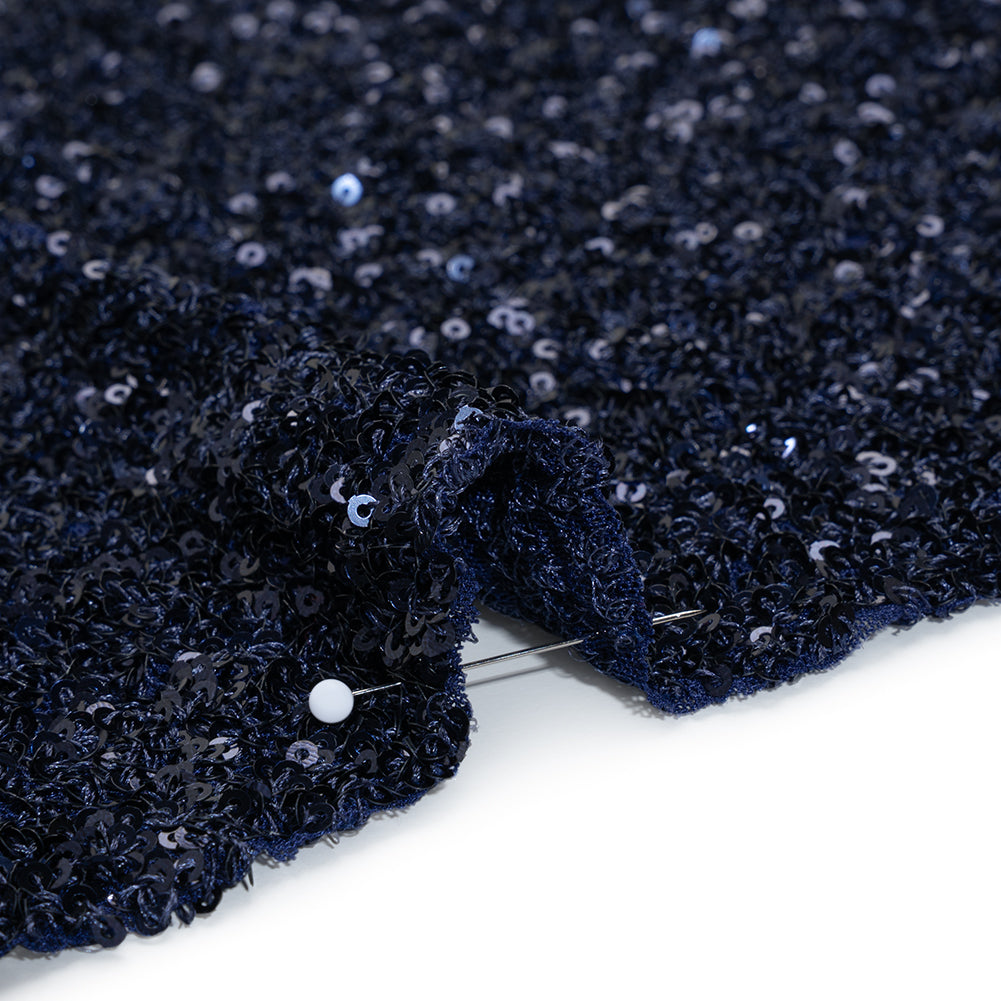 Recycled Polyester All-Over Circular Baby Sequins on Stretch Mesh - Navy - Divine Collection Recycled Polyester All-Over Circular Baby Sequins on Stretch Mesh - Navy - Divine Collection