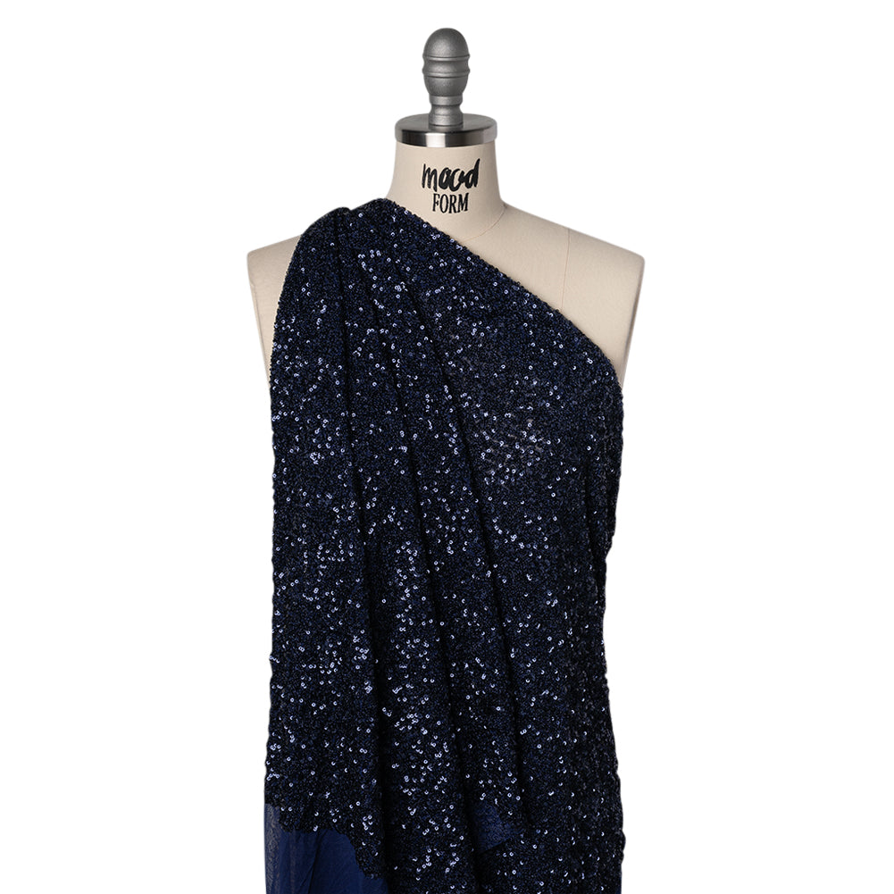Recycled Polyester All-Over Circular Baby Sequins on Stretch Mesh - Navy - Divine Collection Recycled Polyester All-Over Circular Baby Sequins on Stretch Mesh - Navy - Divine Collection