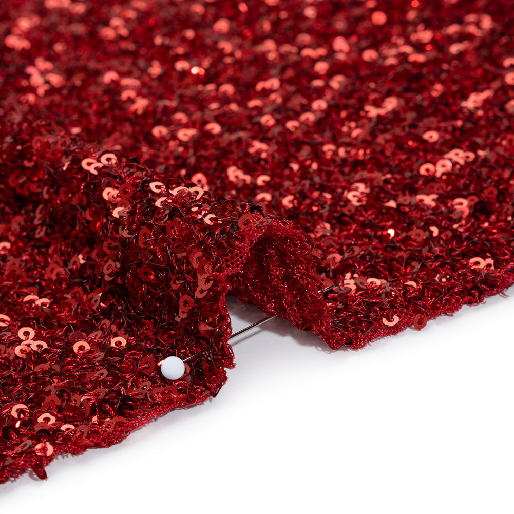 Recycled Polyester All-Over Circular Baby Sequins on Stretch Mesh - Red - Divine Collection Recycled Polyester All-Over Circular Baby Sequins on Stretch Mesh - Red - Divine Collection