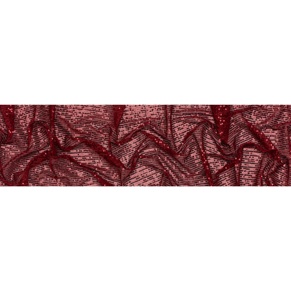 Recycled Polyester Circle Sequin Stripes on Stretch Mesh - Tango Red - Transcendent Collection Recycled Polyester Circle Sequin Stripes on Stretch Mesh - Tango Red - Transcendent Collection