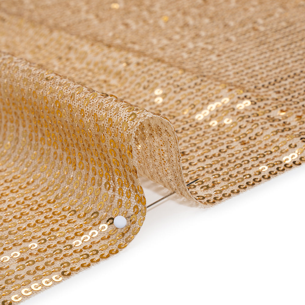 Recycled Polyester Circle Sequin Stripes on Stretch Mesh - Gold - Transcendent Collection Recycled Polyester Circle Sequin Stripes on Stretch Mesh - Gold - Transcendent Collection