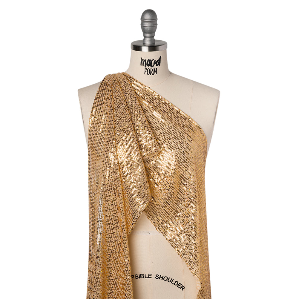 Recycled Polyester Circle Sequin Stripes on Stretch Mesh - Gold - Transcendent Collection Recycled Polyester Circle Sequin Stripes on Stretch Mesh - Gold - Transcendent Collection
