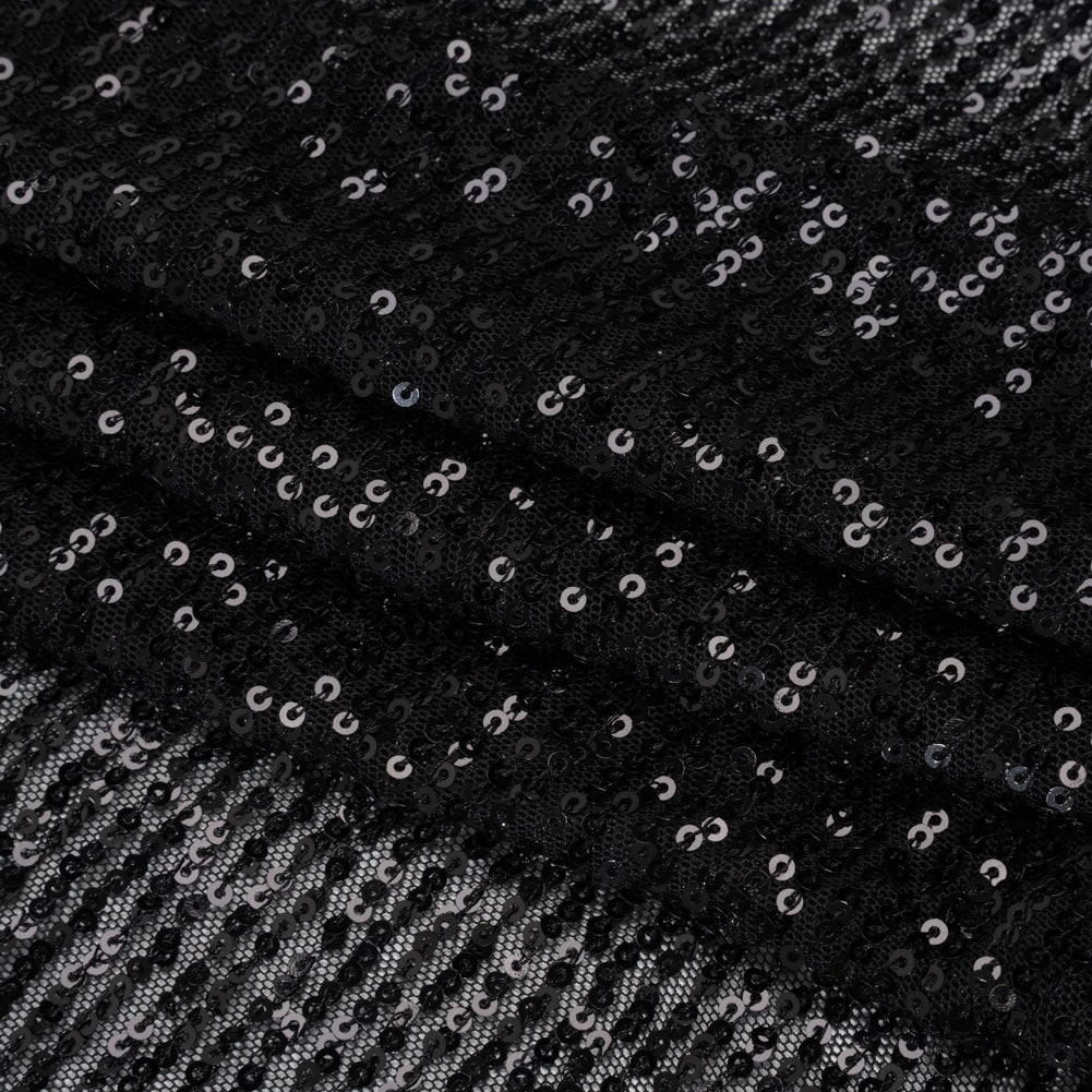 Recycled Polyester Circle Sequin Stripes on Stretch Mesh - Black - Transcendent Collection Recycled Polyester Circle Sequin Stripes on Stretch Mesh - Black - Transcendent Collection