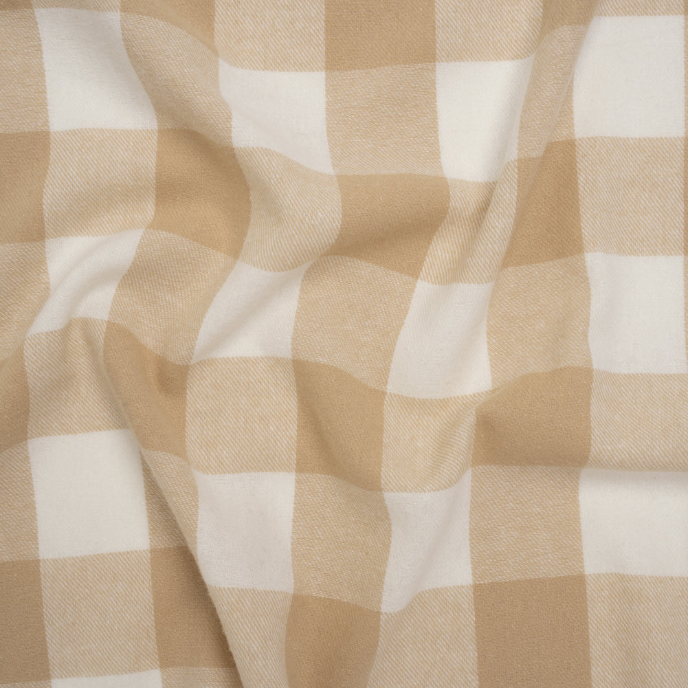 Yarn-Dyed Cotton Twill Flannel - Beige and White Buffalo Check Yarn-Dyed Cotton Twill Flannel - Beige and White Buffalo Check