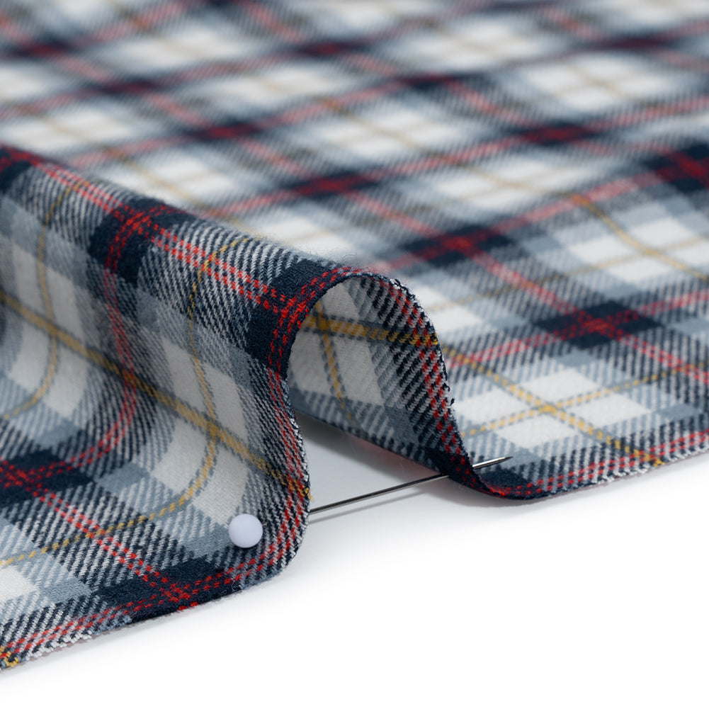 Yarn-Dyed Cotton Twill Flannel - Blue, Red and White Plaid Yarn-Dyed Cotton Twill Flannel - Blue, Red and White Plaid