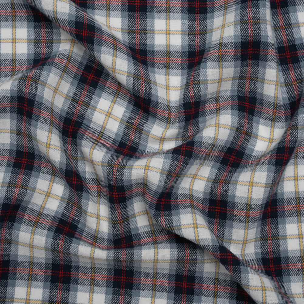 Yarn-Dyed Cotton Twill Flannel - Blue, Red and White Plaid Yarn-Dyed Cotton Twill Flannel - Blue, Red and White Plaid