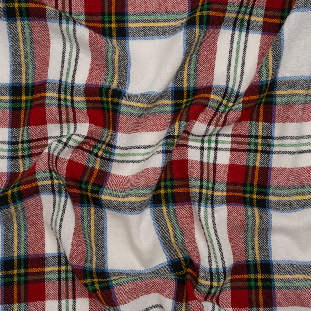 Yarn-Dyed Cotton Twill Flannel - White, Red and Green Plaid Yarn-Dyed Cotton Twill Flannel - White, Red and Green Plaid