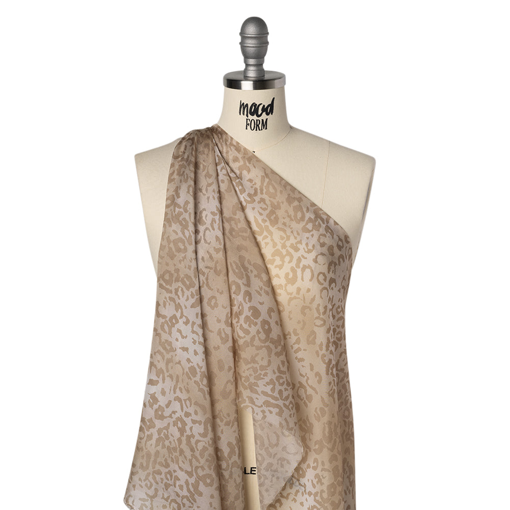 Silk Voile Print - Soft Beige and Tan Cheetah Spots - Deadstock Drape Silk Voile Print - Soft Beige and Tan Cheetah Spots - Deadstock Drape