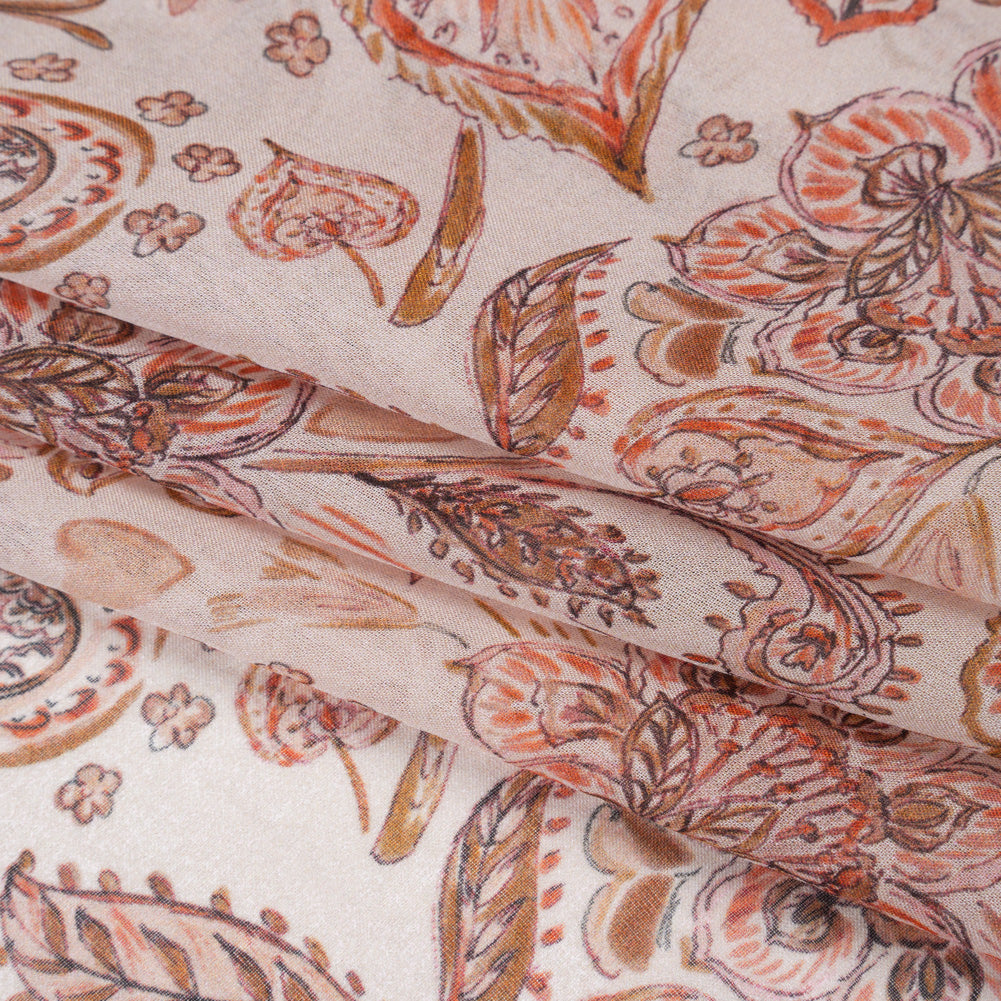 Silk Voile Print - Dusty Rose, Cream and Tan Paisleys and Flowers - Deadstock Folded Silk Voile Print - Dusty Rose, Cream and Tan Paisleys and Flowers - Deadstock Folded