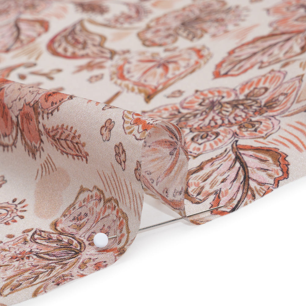 Silk Voile Print - Dusty Rose, Cream and Tan Paisleys and Flowers - Deadstock Detail Silk Voile Print - Dusty Rose, Cream and Tan Paisleys and Flowers - Deadstock Detail