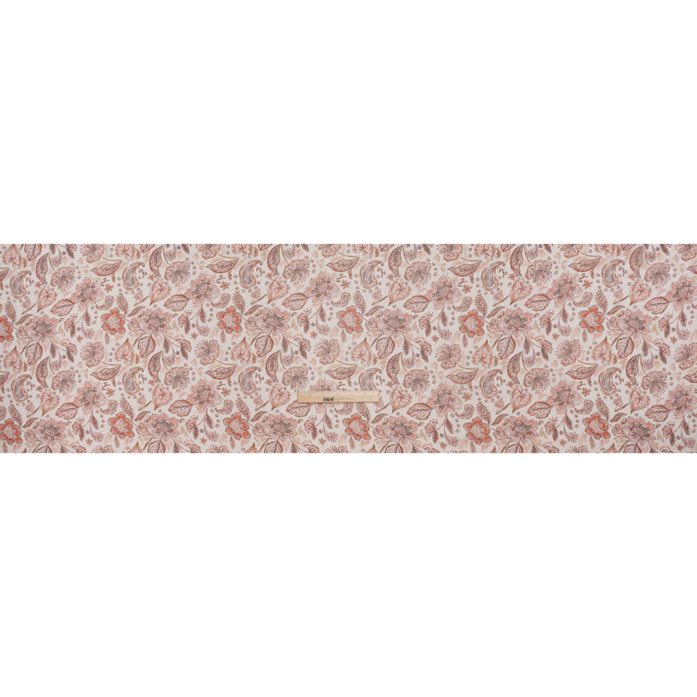 Silk Voile Print - Dusty Rose, Cream and Tan Paisleys and Flowers - Deadstock - Full Silk Voile Print - Dusty Rose, Cream and Tan Paisleys and Flowers - Deadstock - Full