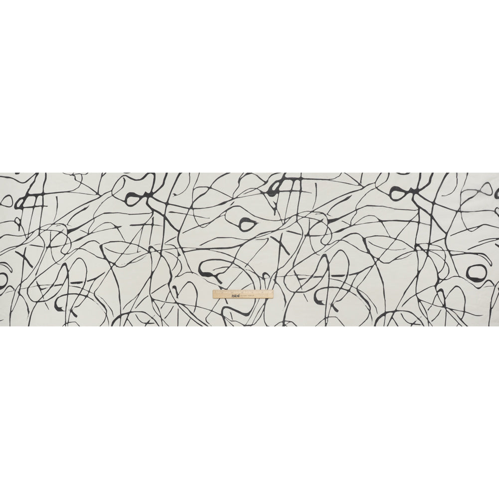 Silk Voile Print - Off White and Black Squiggles - Deadstock - Full Silk Voile Print - Off White and Black Squiggles - Deadstock - Full