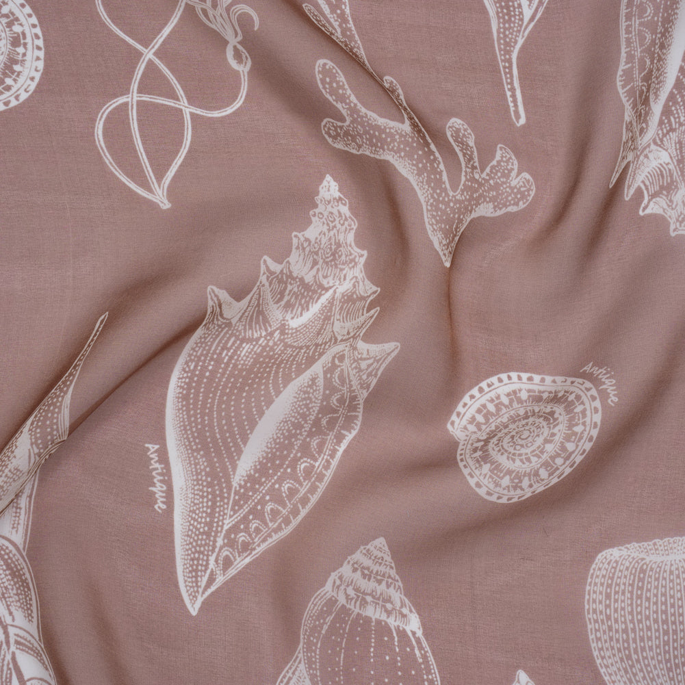 Silk Voile Print - Dusty Brown and White Coral and Shells - Deadstock Silk Voile Print - Dusty Brown and White Coral and Shells - Deadstock