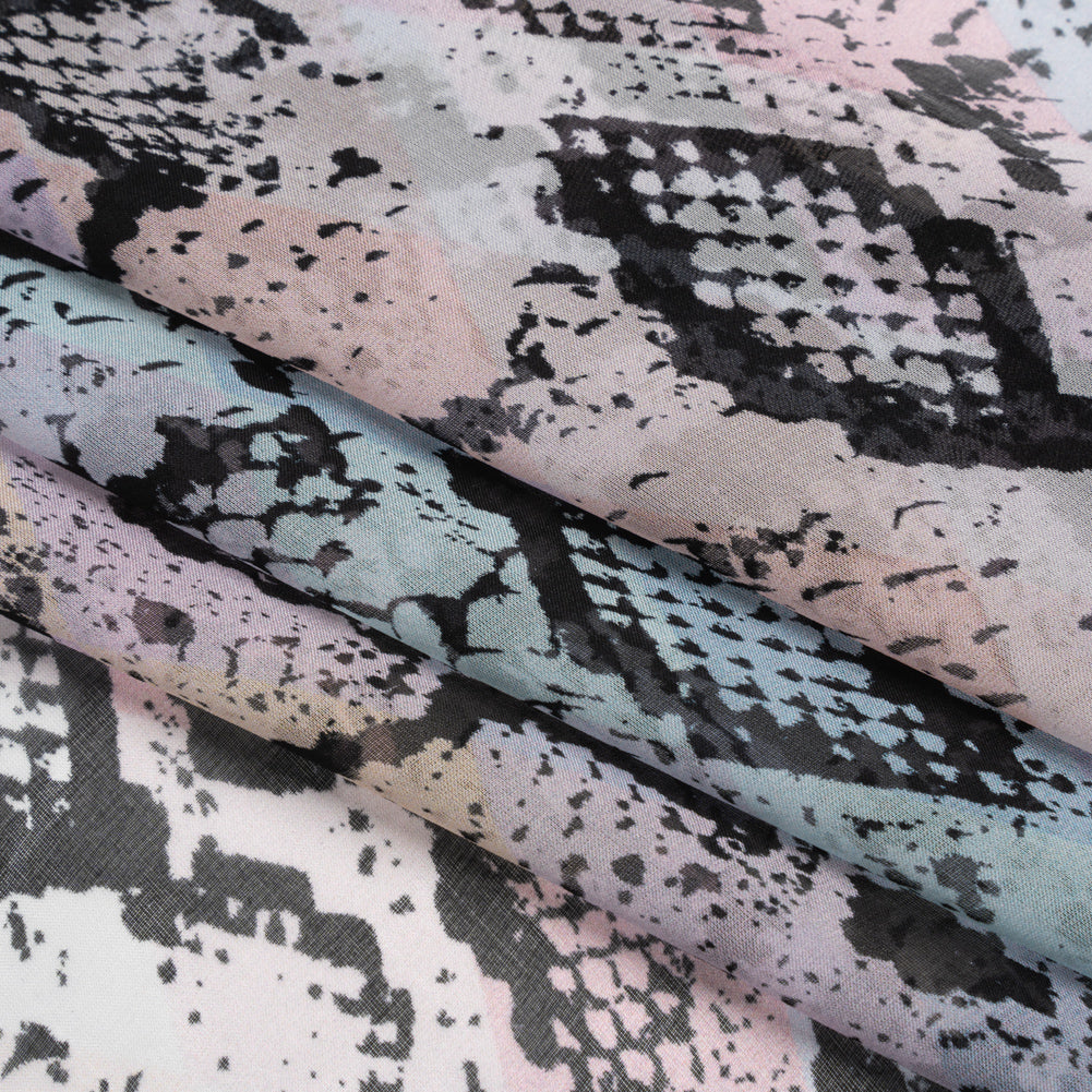 Silk Voile Print - Pastel Rainbow Diamonds and Black Snakeskin - Deadstock Folded Silk Voile Print - Pastel Rainbow Diamonds and Black Snakeskin - Deadstock Folded