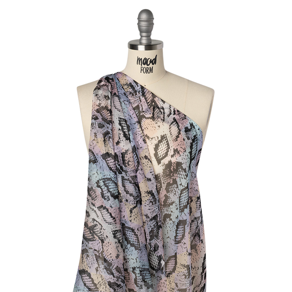 Silk Voile Print - Pastel Rainbow Diamonds and Black Snakeskin - Deadstock Drape Silk Voile Print - Pastel Rainbow Diamonds and Black Snakeskin - Deadstock Drape