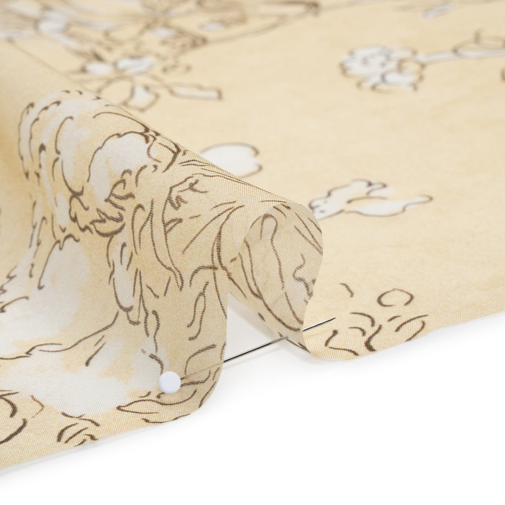 Silk Voile Print - Yellow-Beige, White and Charcoal Illustrated Flowers and Animals - Deadstock Detail Silk Voile Print - Yellow-Beige, White and Charcoal Illustrated Flowers and Animals - Deadstock Detail