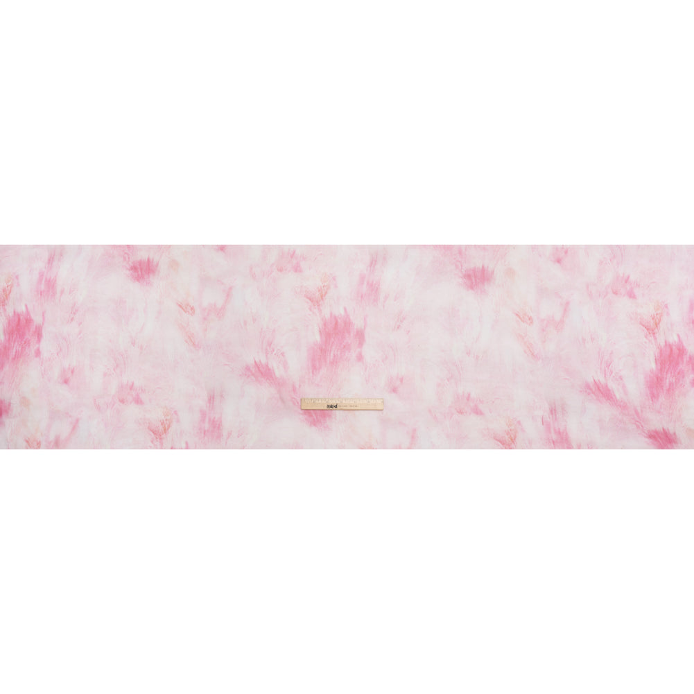 Crinkled Silk Chiffon Print - Pale Pink and Magenta Abstract Brush Strokes - Deadstock - Full Crinkled Silk Chiffon Print - Pale Pink and Magenta Abstract Brush Strokes - Deadstock - Full