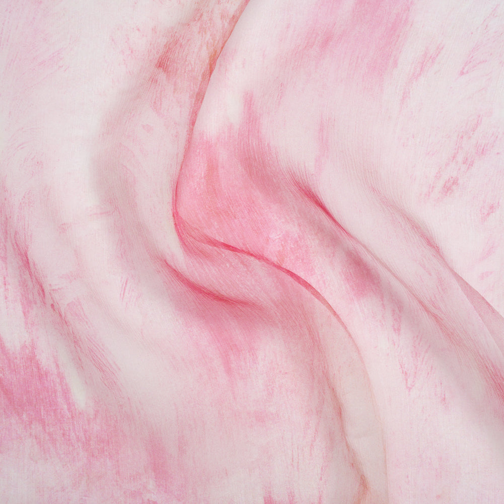 Crinkled Silk Chiffon Print - Pale Pink and Magenta Abstract Brush Strokes - Deadstock Crinkled Silk Chiffon Print - Pale Pink and Magenta Abstract Brush Strokes - Deadstock