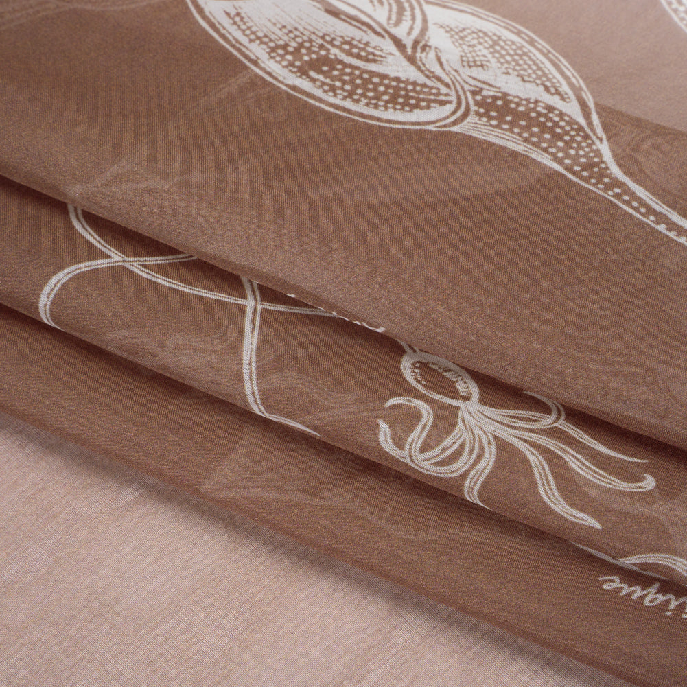Silk Voile Print - Brown and White Sea Creatures and Shells - Deadstock Folded Silk Voile Print - Brown and White Sea Creatures and Shells - Deadstock Folded